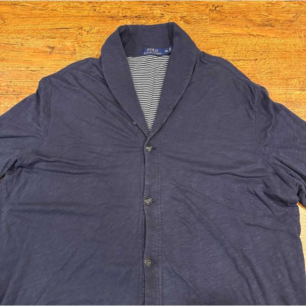 Polo Ralph Lauren Blue Shawl Collar Casual Lightweight Cardigan Sweater Men 2XL